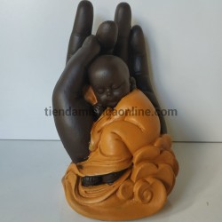 monje shaolin en mano de Buda